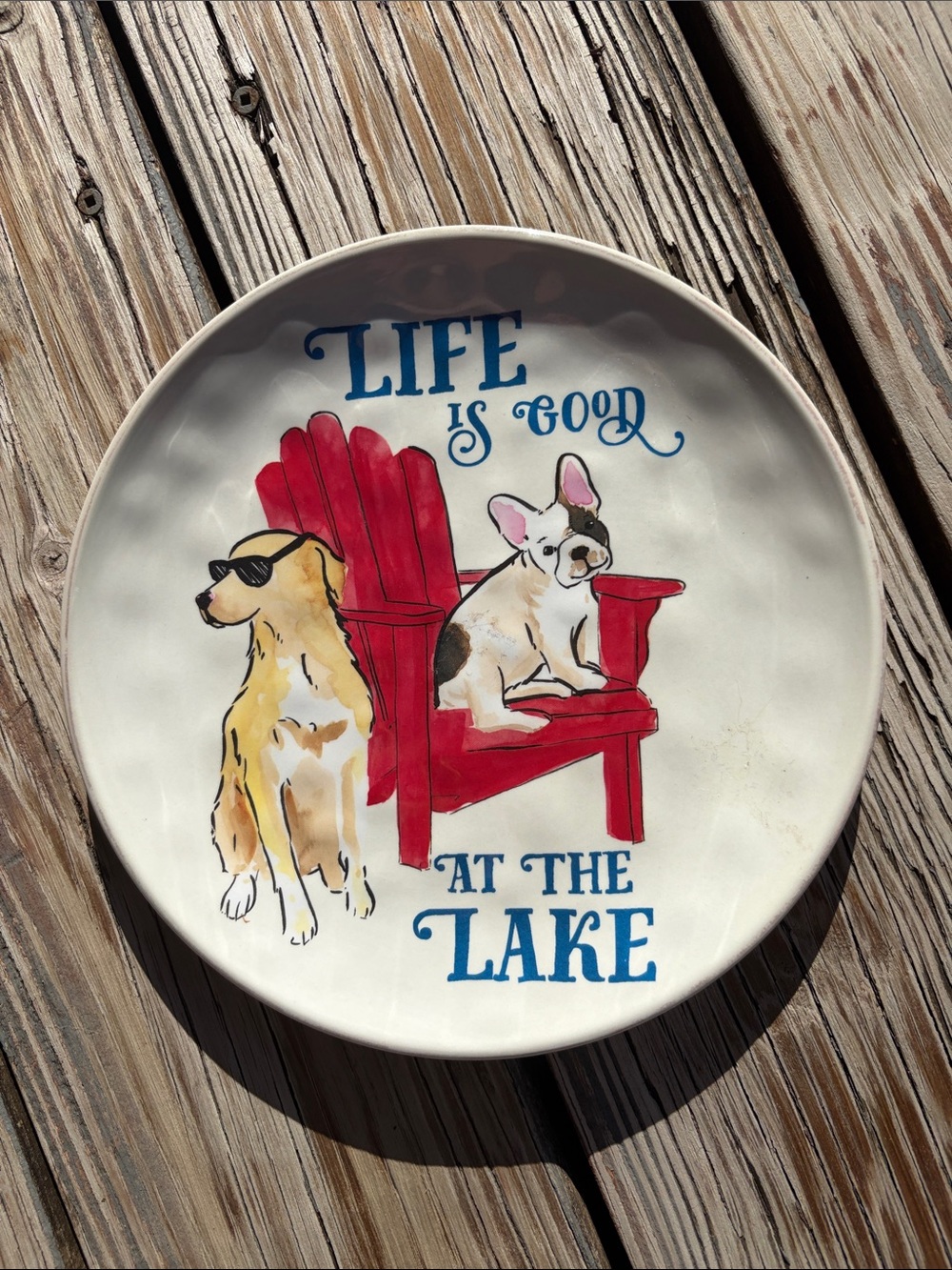 Pier 1 Decorative Dog Plate with Red Adirondack Chair and Blue Lettering - Picture 3 of 3